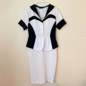 Retro Black and White Peplum Pencil Dress